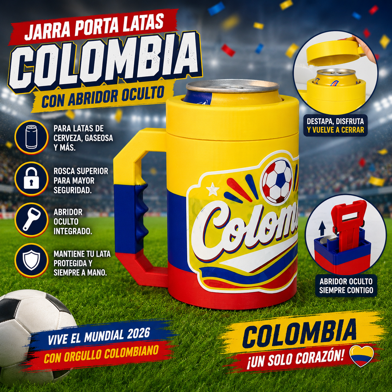 Portalata Cerveza Colombia Mundial 2026 Con Destapador
